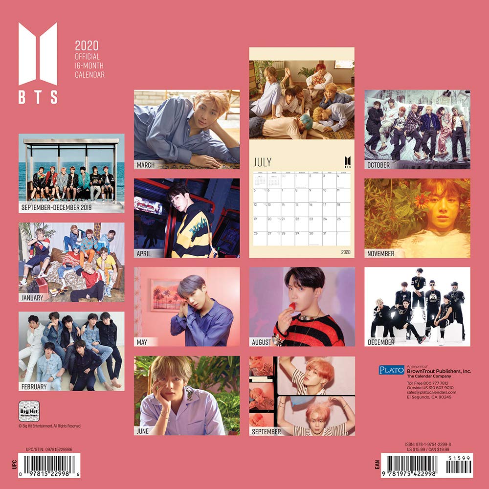 Перекидний Календар BTS OFFICIAL 2020 12 x 12 Inch Monthly Square Wall