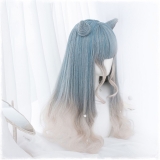 Парик Lolita Harajuku Wig Gradient Blue Mixed Color Cosplay Horns Buns Bunny Ears Sweet Curly Harajuku