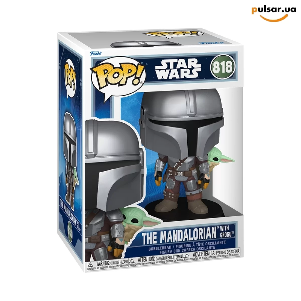 Виниловая фигурка &laquo;Funko POP! &bull;  &bull; Star Wars ◉ The Mandalorian with Grogu (On Back) № 818&raquo;