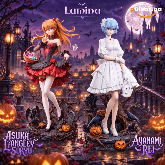 Оригінальна аніме фігурка «Lamina Studio – Neon Genesis Evangelion Asuka Langley & Rei Ayanami Halloween Dress Ver. 1/6 Scale Limited Edition Resin Statue»